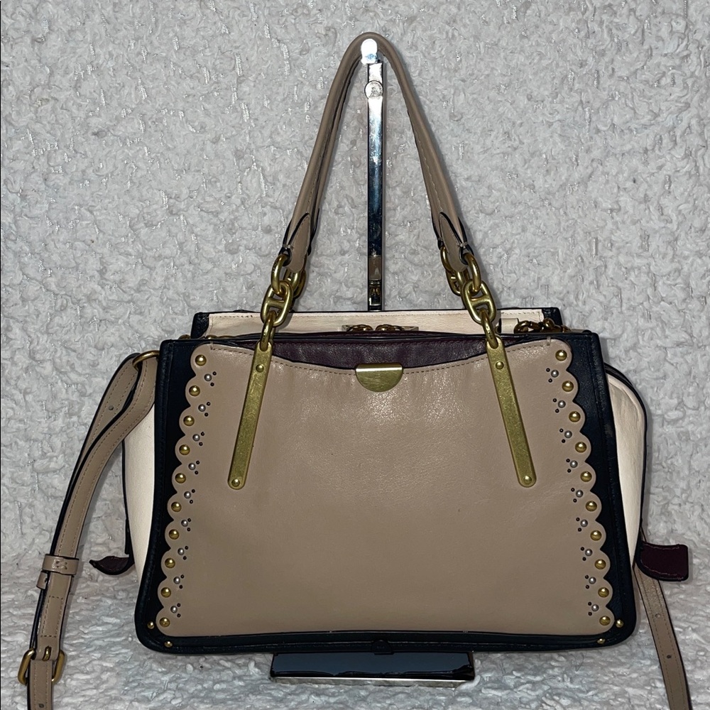 Coach Dreamer 29 Scalloped Stud Rivets Tri-tone Colorblock Leather Satchel Bag - Picture 10 of 17